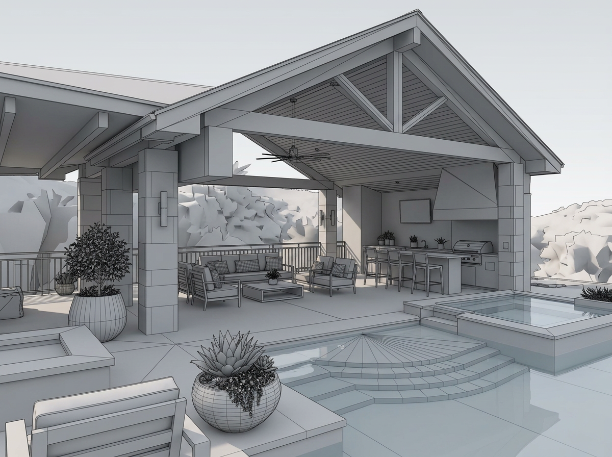 Design stage of a custom outdoor living project